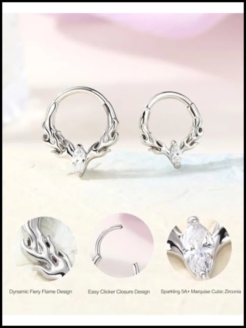 16G Surgical Steel Septum Ring Deer Antler Clicker Piercing Jewelry